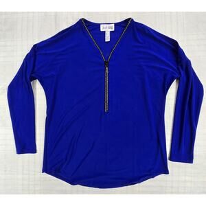 Joseph Ribkoff Womens Tunic Top Dolman Slv 1/2 Zip Rhinestones Cobalt Blue US 12